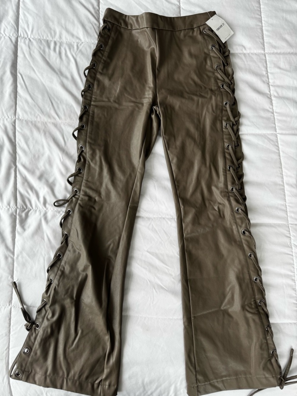 Forever 21 Ash Brown Faux Leather Bootcut Pants